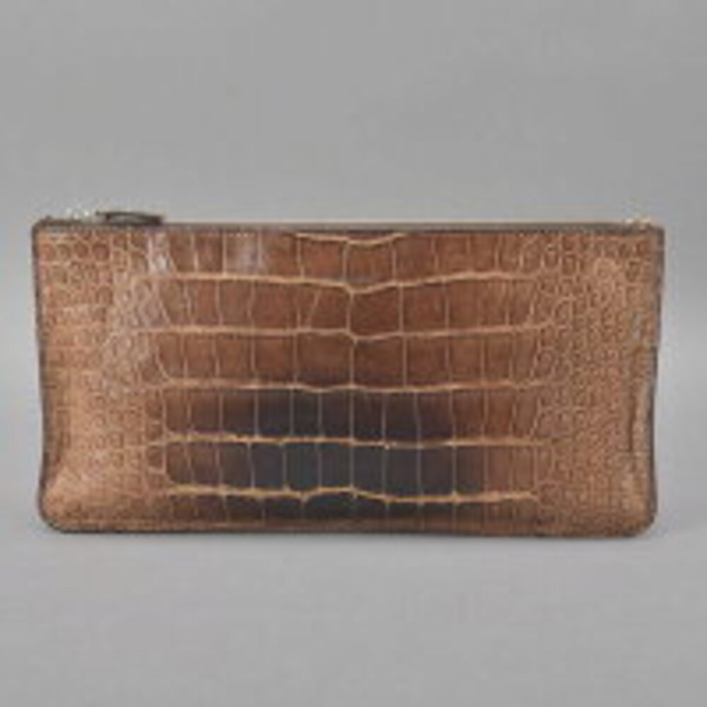 Prada Leather Pouch Handbag Crocodile Clutch Brown Bag Alligator